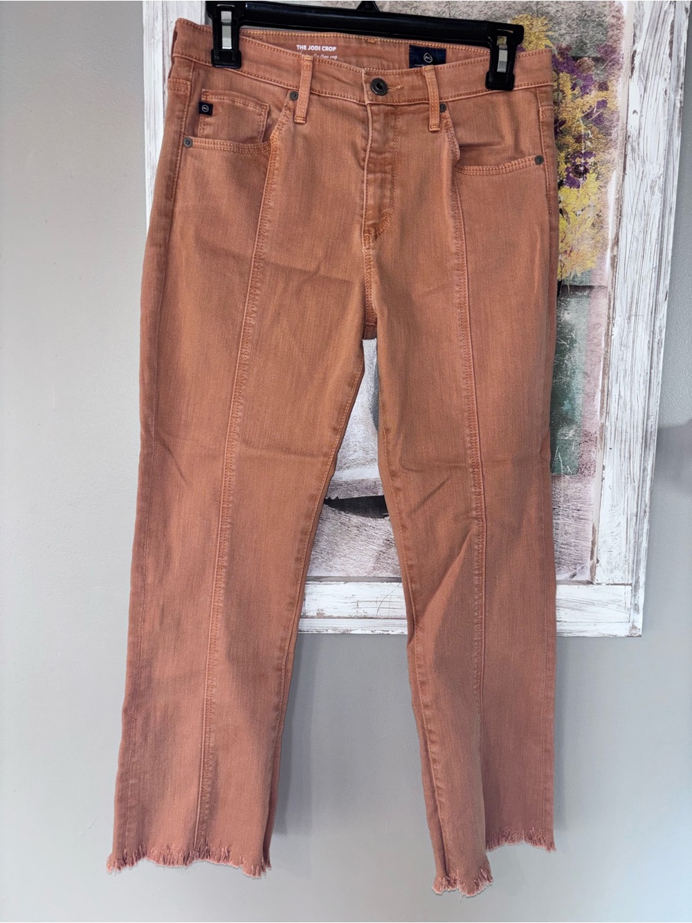 AG Adriano Goldschmied The Jodi Crop High Rise Slim Flare Jeans Sz 27 Raw Hem